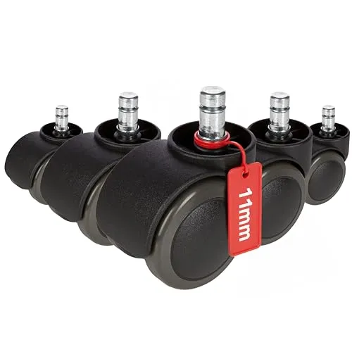 Bürostuhlrollen No-Noise 11mm 50mm - Drehstühle & -sessel, geräuschlose Hartbodenrollen für einen ruhigen Arbeitsplatz und einfache Montage.