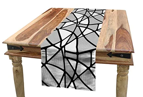 ABAKUHAUS Schwarz-Weiss Tischläufer, Thick Dünne Linien Tile, Esszimmer Küche Rechteckiger Dekorativer Tischläufer, 40 x 225 cm, Grau Schwarz