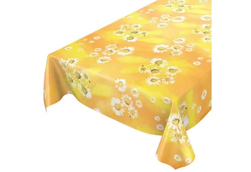 ANRO Tischdecke Tischdecke Wachstuch Blumen Gelb Robust Wasserabweisend Breite 140 cm, Glatt