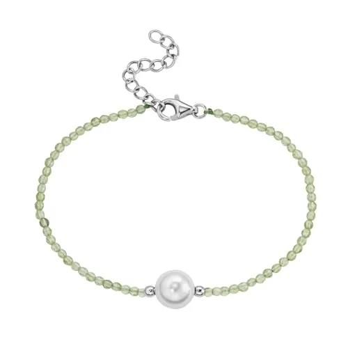 Smart Jewel Armband mit Edelstein-Kugeln und Muschelkern-Perle - Elegantes Damenarmband aus 925 Sterling Silber mit wahlweise facettierten Edelstein-Kugeln und einer weißen Muschelkern-Perle, ideal für stilvolle Akzente.