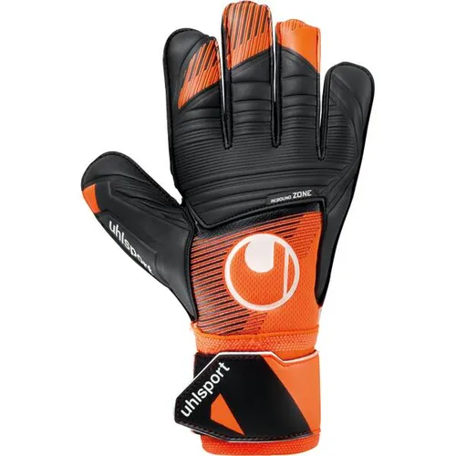 Uhlsport Torwarthandschuhe Soft Resist+ 101131801 - Torwarthandschuhe für Fußball mit exzellentem Grip dank 69% Latex, ideal für sicheres Fangen und Abwehren. Größe 9, in auffälligem orange/schwarz.