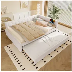 Odikalo Ausziehbett Daybett Polsterbett Tagesbett Schlafsofa mit USB 90/140x200 Weiß/Rosa weiß 140 cm