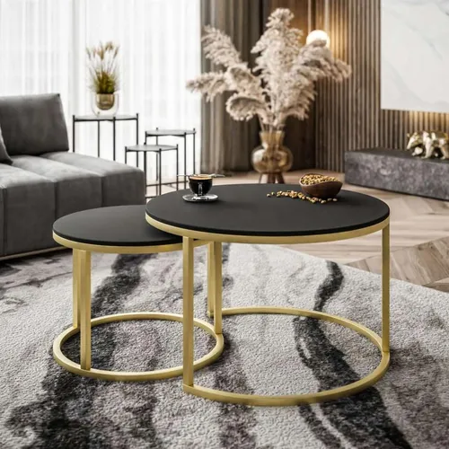Runder Couchtisch CIRI SLIM 2in1 Goldgestell Schwarz Matt in gold von Lookway