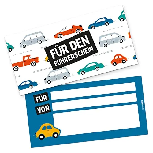 itenga Geschenkgutschein Geschenkkarte zum Ausfüllen I Motiv zum Führerschein I Gutschein I 21,0 x 10,5 cm I Karte zum Ausfüllen