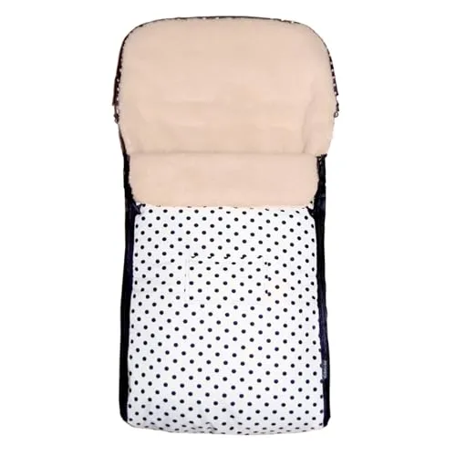 Baby-Joy Fußsack KAI 105 cm für Kinderwagen, Buggy und Schlitten | Super-Wash Thermofußsack in Weiß-Schwarz Punkte - WETTERFEST | Robuster Oberstoff aus 100% Polyester, schützt vor Wind und Nässe. SUPERWASH-SUPERTHERM | Angenehme Wollmischung, pflegeleicht und maschinenwaschbar. 5-PUNKT-GURT-SCHLITZE | Sicherer Halt in Kinderwagen und Co., ideal für kalte Tage.