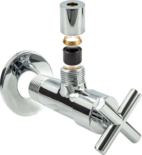 tecuro Design Eck-Ventil mit Kreuzgriff 1/2 Zoll Wandanschluss Messing verchromt