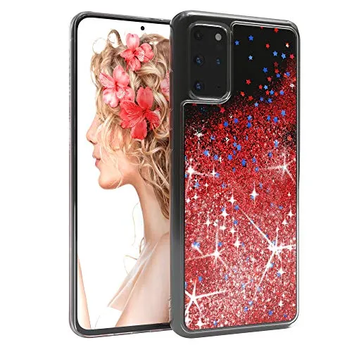 EAZY CASE Hülle kompatibel mit Samsung Galaxy S20 Plus / S20 Plus 5G Schutzhülle mit Flüssig-Glitzer, Handyhülle, Schutzhülle mit Glitter Flüssigkeit, TPU/Silikon, Transparent/Durchsichtig, Rot