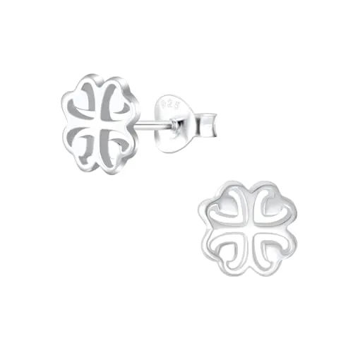 Monkimau - Kleeblatt Ohrringe, Ohrstecker, Ohrschmuck - aus 925 Sterling Silber - für Damen und Mädchen - handgefertigt, hypoallergen und kleine Geschenkidee
