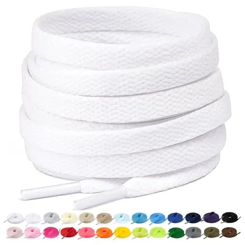 Stepace 2 Paar Flache Schnürsenkel, 8 mm Breite Premium Ersatz Schuhbänder für Turnschuhe, Sport, Freizeitschuhe Weiß 100cm