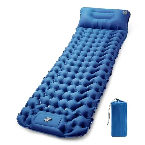 CALIYO Isomatte Camping – Verdickte Luftmatratze mit FußpressPumpe, Ultraleicht & Wasserdicht | Integriertes Kopfkissen, Kleines Packmaß für Outdoor, Wandern, Zelte & Reisen