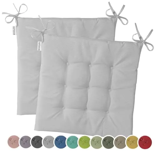heimtexland 2er Pack Outdoor Stuhlkissen Sitzkissen wasserabweisend wetterfest Gartenkissen 40x40 gesteppt Gartenstuhl Gartenbank Polster Kissen UV-beständig Typ551 Hellgrau