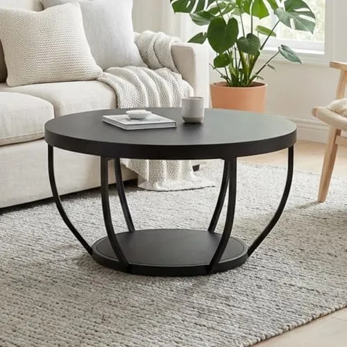 Home Collective Moderner Couchtisch Ø 80 cm mit Ablagen - Moderner Beistelltisch mit 80 cm Durchmesser und 45 cm Höhe. Hochwertige MDF-Tischplatte und stabiler Metallrahmen bieten langlebigen Komfort. Ideal für Wohnzimmer, Flur oder Home Office.