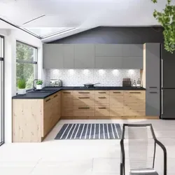 Eckküche, Grau, Holz, Nachbildung, L-Form, 330x212x210 cm, Küchen, Eckküchen, Eckküchen ohne Geräte