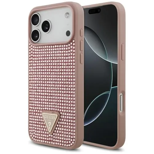 CG MOBILE Guess Rhinestone Triangle Logo Hülle für iPhone 17 Pro Max (Pink)