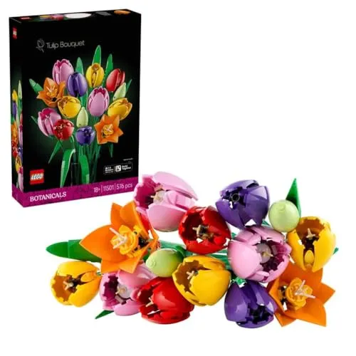 LEGO Botanicals Tulpenstrauß - DIY Kunstblumen Set für Erwachsene - Kreatives Bauset mit 14 künstlichen Tulpen in 5 Farben. Ideal als dekorative Tischdeko oder Geschenk zum Valentinstag, das niemals verwelkt. Gestalte deinen individuellen Strauß!