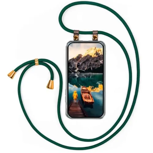 moex Handykette für Google Pixel 9 Pro Hülle mit Band abnehmbar, Handyhülle mit Kette zum Umhängen, Handyband 155 cm lang Stoff Kordel Umhängehülle, Handy Umhängeband, Grün