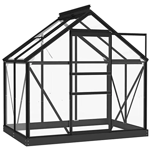 vidaXL Glas Gewächshaus für Tomaten - Anthrazit, 155x103x191cm - Garten-Zubehör: Robustes Aluminium-Treibhaus mit UV-beständigem Glas schützt Ihre Pflanzen vor Kälte und extremen Wetterbedingungen.