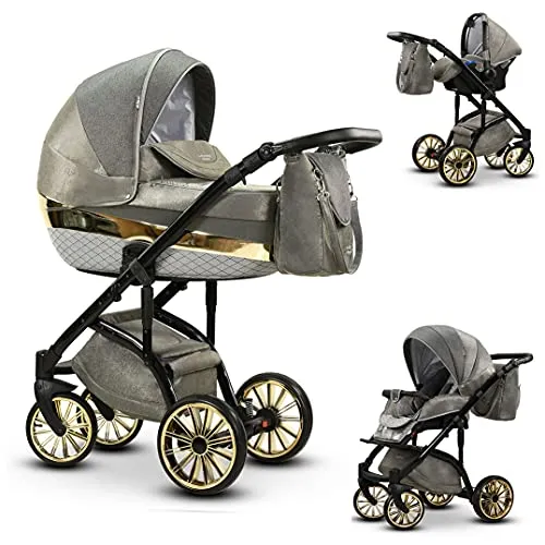 Kinderwagen-Set 4 in 1 Vip Lux inkl. Sportsitz und Autositz - 12 Teile - in 18 Farben