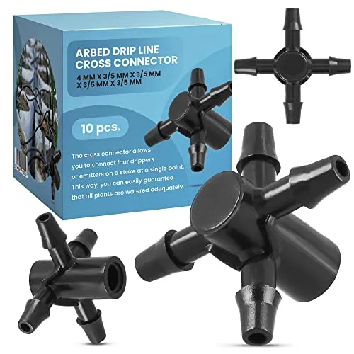 10x 4-fach Verteiler für Emitter 4mm x 3/5mm x 3/5mm x 3/5mm x 3/5mm Bewässerungsleitung Steckverbinder für Schlauch Bewässerung System Pfeiltropfer Wasserverteiler Microbewässerung für Garten