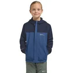 Jack Wolfskin Übergangsjacke Blau, Größe 104 für Kinder - Funktionsjacken für Kinder, wetterfest mit Kapuze und elastischen Abschlüssen für optimalen Schutz und Komfort.