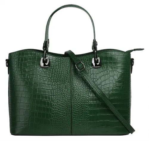 Cluty Handtasche Damen 021168 dunkelgrün - Elegante Handtasche im angesagten Croco-Look aus 100% Rindleder, mit zweigeteiltem Hauptfach und praktischem Smartphonefach - ideal für stilvolle Auftritte!