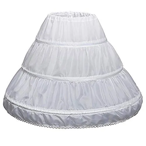 EXCLEN Mädchen Kinder Petticoat A-Linie 3 Reifen Einschichtige Kinder Krinoline Spitzenbesatz Blumenmädchen Kleid Unterrock Verstellbare Taille (DE/NL/SE/PL, Alter, 4 Jahre, 6 Jahre, Regular, White)