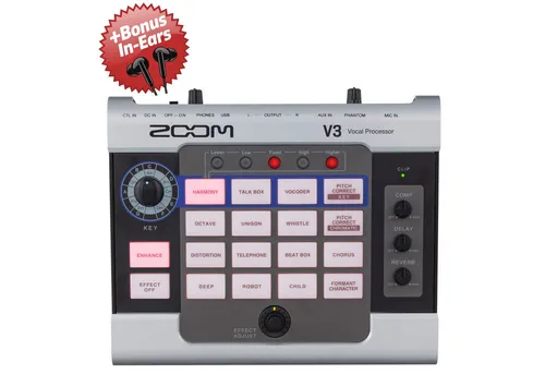 Zoom V3 Vocal Processor Gesangs-Effektgerät mit In-Ear Kopfhörern