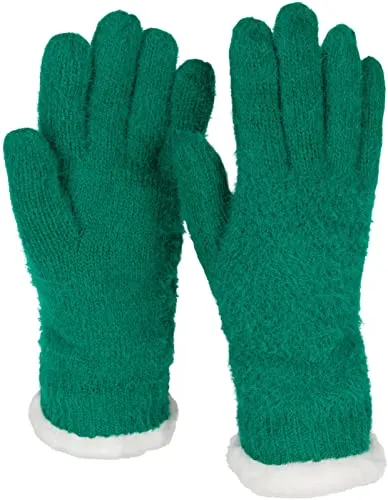 styleBREAKER Damen warme Winter Handschuhe mit Reiskorn Muster und Fleece, Thermo Strickhandschuhe, Fingerhandschuhe 09010040, Farbe:Grün