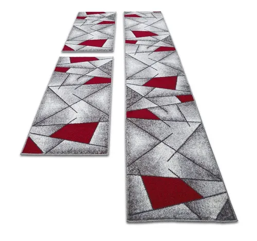 oKu-Tex Teppich 3er Set - Modernes geometrisches Design in Rot - Teppiche für Schlafzimmer und mehr, pflegeleicht und Öko-Tex 100 zertifiziert. Verleihen Sie jedem Raum Stil und Komfort mit diesem weichen, robusten Set.
