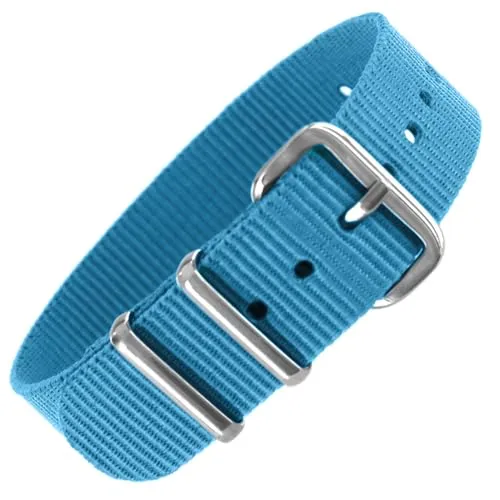 Pacific Time Uhrenarmband Nylon 16 mm bunt atmungsaktiv waschbar Kinder Sport Wechselarmband (hellblau) 10038