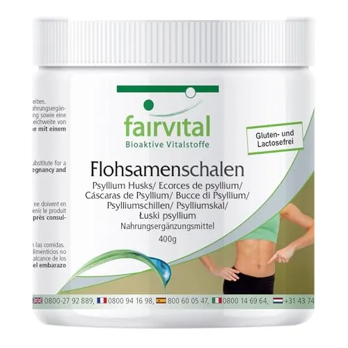 fairvital Flohsamenschalen Pulver, 400g, Low-Carb, Ballaststoffreich, Psyllium Husks, qualitätsgeprüft und hochdosiert, 100% vegan, Made in Germany