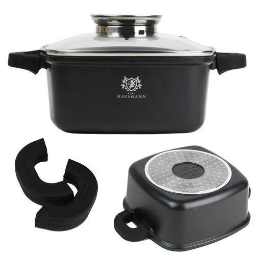 Granittopf 2,3L mit Aromaknopf und Silikongriffen - Quadratischer Bratentopf mit Antihaftbeschichtung, ideal für gesunde Zubereitung und einfaches Reinigen, geeignet für alle Herdarten.