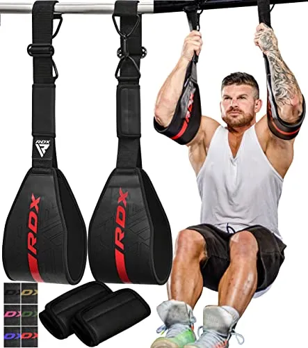 RDX Bauchmuskelschlaufen – Gepolsterte AB Straps für effektives Bauchtraining - Fitness-Straps aus langlebigem N-TearX Maya Hide Leder mit verbesserter Neoprenpolsterung für maximalen Komfort und optimale Anpassung während des Trainings.