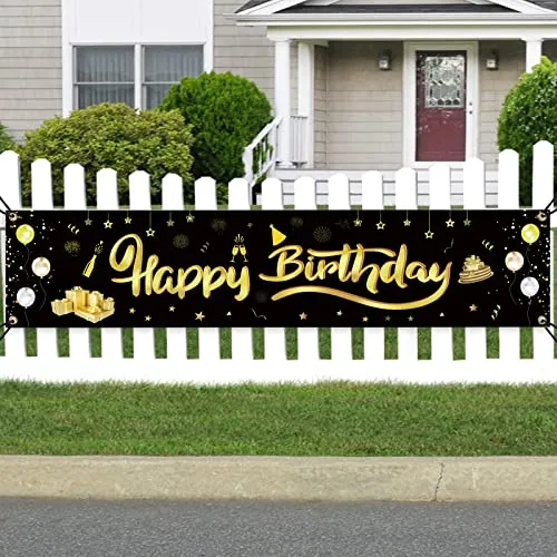 GoldRock Happy Birthday Deko Banner für Kinder, Jungen, Mädchen, Frau, Mann - Geburtstagsdeko Hintergrund, Geburtstagsfeier Dekorationen 210×40