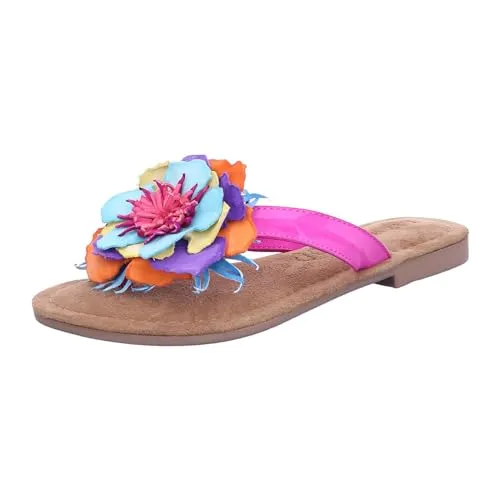 Lazamani 33726 Sandalen - Stylischer Zehenschuh mit Memory-Foam Decksohle für perfekten Komfort, rutschhemmender Laufsohle und bunten Blütenapplikationen – ideal für warme Sommertage.