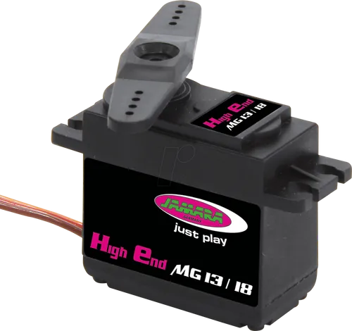 JAMARA 033216 - Servo High End MG 13/18 - Hochwertiger Servo-Motor mit 13,1 Kg Stellkraft, ideal für Modellbau und Industrie. Robuste Bauweise und hohe Zyklenfestigkeit garantieren zuverlässigen Betrieb unter schwierigen Bedingungen.