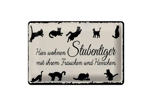 Femer GmbH Metallschild Spruch 30x40 cm Hier wohnen Stubentiger, (1 St), gewölbte Oberfläche, abgerundete Ecken, umgeschlagene Kanten