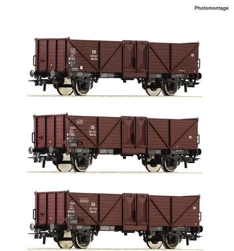 Roco 6600075 H0 DC 3er Set offene Güterwagen Omm 34 Ep. III DB