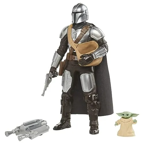 Star Wars Galactic Action The Mandalorian & Grogu Figuren - Actionfiguren für Kinder, interaktiv mit 15 Geräuschen und abnehmbarem Blaster, inspiriert von der Serie The Mandalorian – ideal für galaktischen Spielspaß!