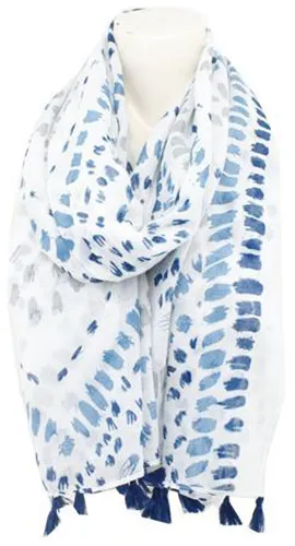 Damen Longschal mit sommerlichen Drucken und feinen Quasten ca.80x180cm blau NEU