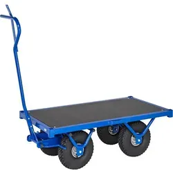 Schwerlastwagen Handwagen - 1.300 kg Traglast, blau - Robuster Rollwagen mit breiter Deichselbremse, ideal für den sicheren Transport schwerer Lasten bis 1.300 kg. Perfekt für Lager und Baustellen.