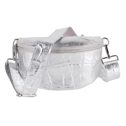 MIRROSI® Bauchtasche Damen aus Echtleder, Made in Italy in silber von MIRROSI