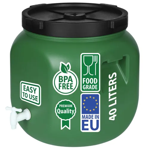 Weithalsfass Futtertonne Fasssilage Regen Fass Gepäcktonne 40 Liter mit Deckel Wasserhahn grün