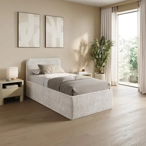 Home Collective Polsterbett 100x200 cm Doppelbett Bett mit verstellbarem Lattenrost & Stauraum, viele Größen verfügbar | Kordstoff Hellbeige