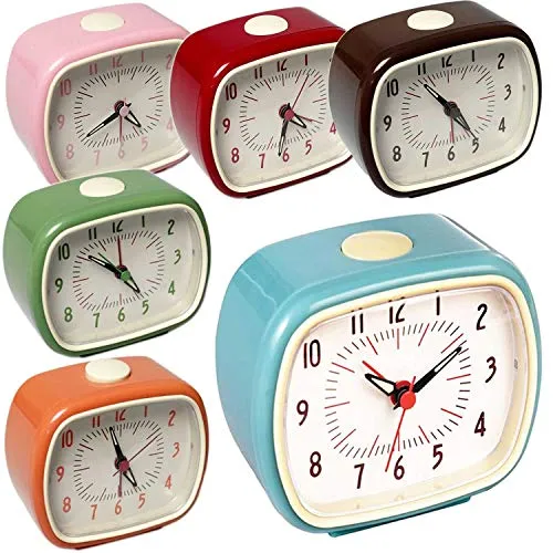 LS-LebenStil Retro Reise-Wecker Blau 11x9x6cm Analog Vintage Quarzwecker Nostalgie Schlafzimmer Nachttisch Tischuhr Alarm-Clock Ostalgie kleine Tischuhr leises Ticken