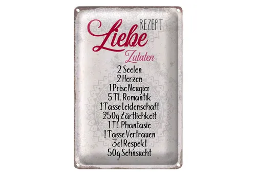 Roomando Metallschild Spruch 12x18cm Rezept Liebe Zutaten