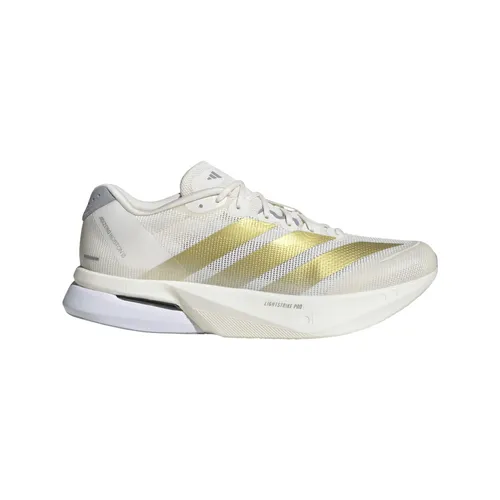 adidas Adizero Boston 13 Laufschuhe für Herren - Weiß/Gold, Größe 46 (US 11,5) - Laufschuhe für intensive Trainingseinheiten mit atmungsaktivem Mesh-Obermaterial und reaktionsfreudiger Lightstrike-Zwischensohle für optimale Energierückgabe.