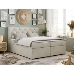 Boxspringbett 140x200 mit Bettkasten und Matratze - ALDA in Beige - Bequemes Boxspringbett mit Stauraum und 7-Zonen-Taschenfederkernmatratzen für optimalen Schlafkomfort. Ideal für kleine Räume und stilvolles Wohnen.