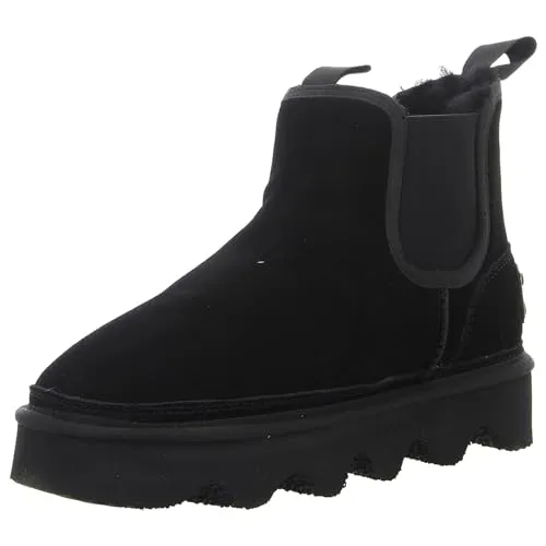 OOG Plateau Stiefeletten Damen 31373036313737 Schwarz 40 EU - Wanderschuhe mit echtem Lammfell-Innenfutter für warme Füße, seitlicher Gummizug für besten Halt, stylische Veloursleder-Optik und robuste Profilsohle für kalte Wintertage.