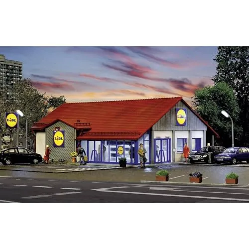 Vollmer 43662 H0 Supermarkt Lidl - Modelleisenbahn-Gebäude, detailgetreu und ideal für kreative Landschaftsgestaltung